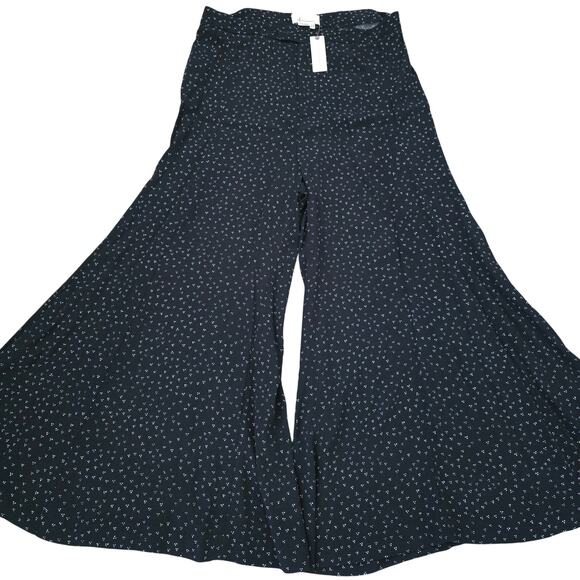 Anthropologie Skirted Wide-Leg Pants 12 Black Floral Flowy Boho Preppy Elegant - Picture 2 of 11